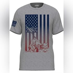 Rags of Honor Men S Tee Patriotic Red/White/Blue Gradient Flag Iwo Jima Soldiers